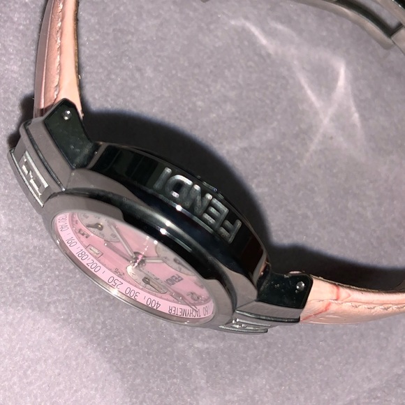 Authentic FENDI Orologi Zucca Chronograph Mother of Pearl Pink Dial 4500L Watch - Picture 11 of 13